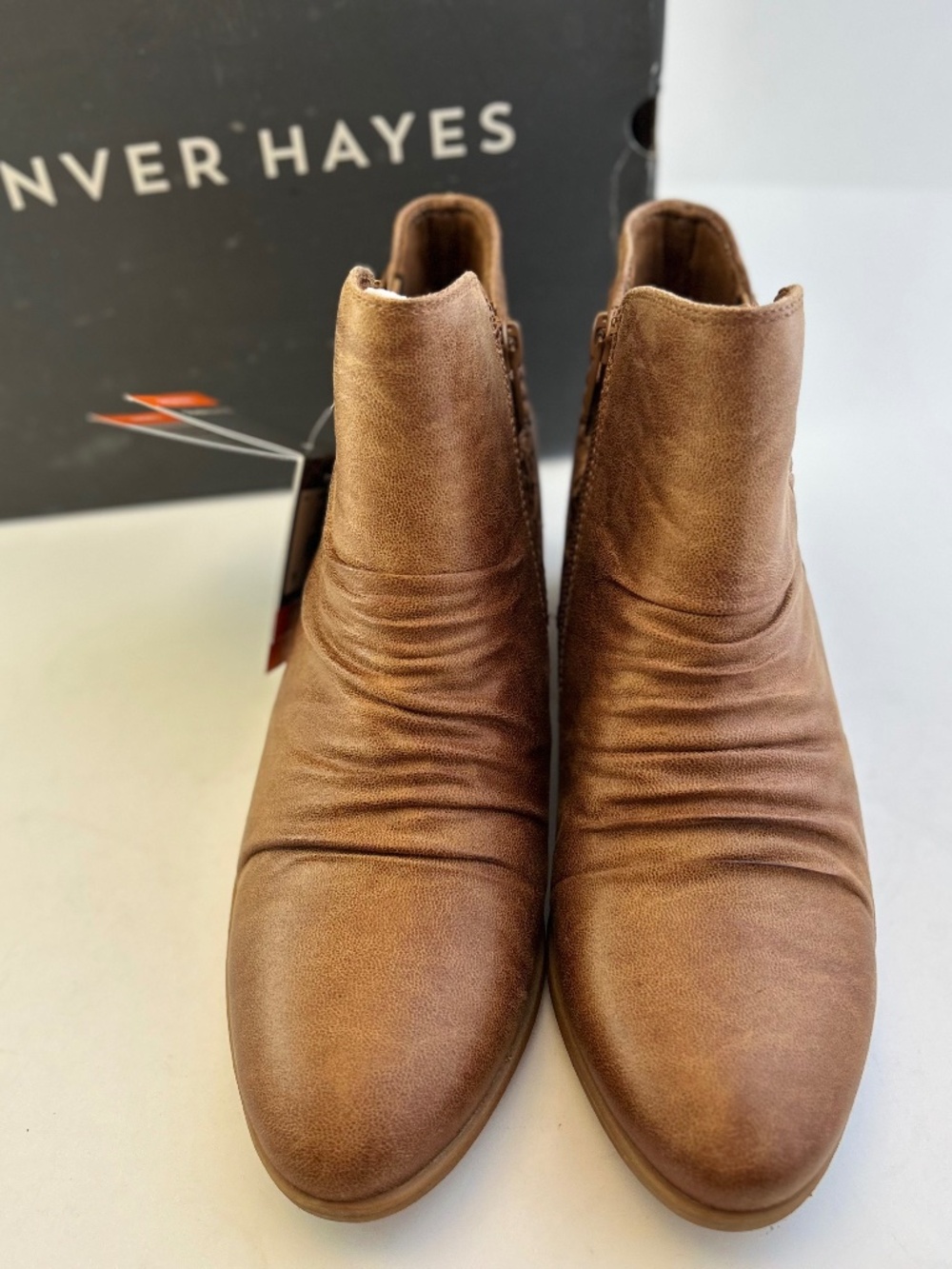 Tan Ruched Buckle Ankle Bootie - NIB